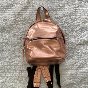 French Connection Jace Metallic Mini Backpack in Rose Gold